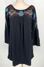 Johnny Was JWLA womens size S Floral Embroidered Black Off the Shoulder Dress