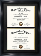 14X20 Double Diploma Frame, Display 8.5X11 Certificate with Black over Gold Mat,