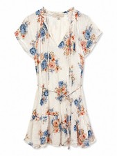LOFT Women's Floral Print Short Sleeve Dress with Tie Waist size L