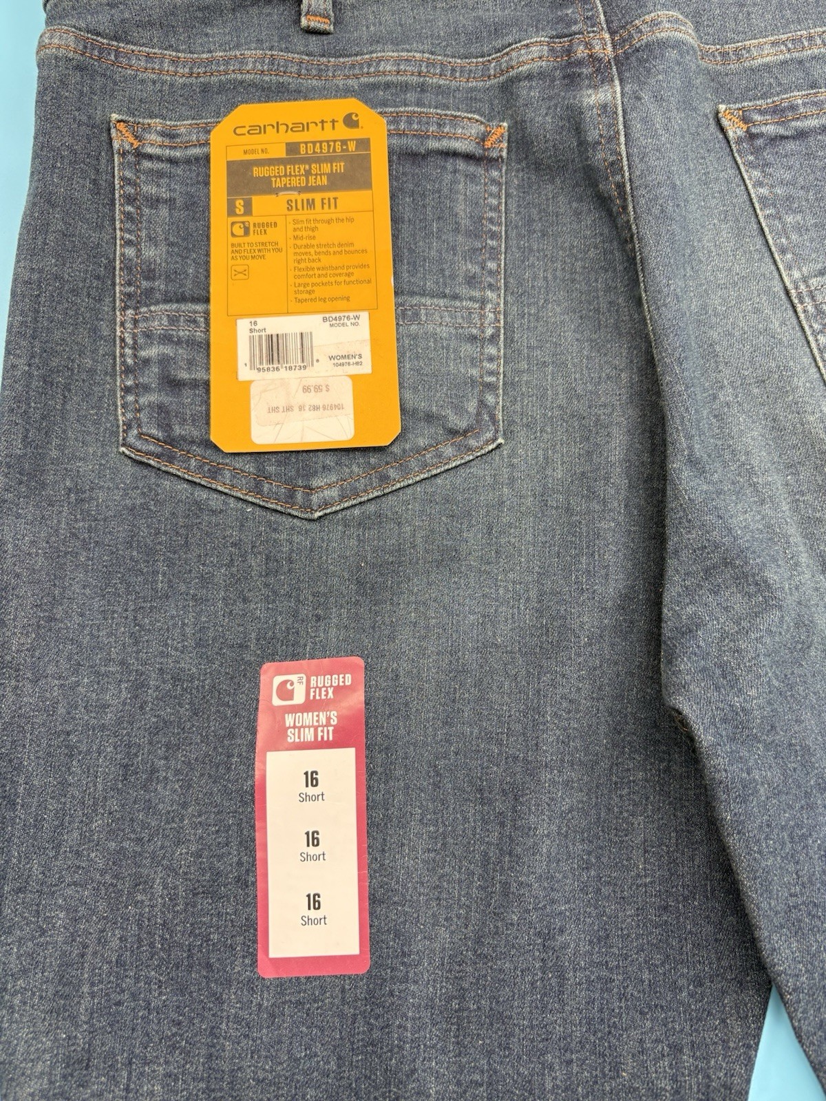 Carhartt Jeans Women's Mid Rise Jean Slim Tapered Fit Rugged Flex Size:16 SHORT image 3