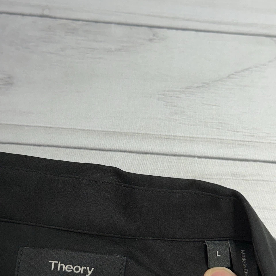 Camisa de vestir Theory para hombre negra L Sylvain Kenai algodón elástico ajustada con botones Foto 3 de 4