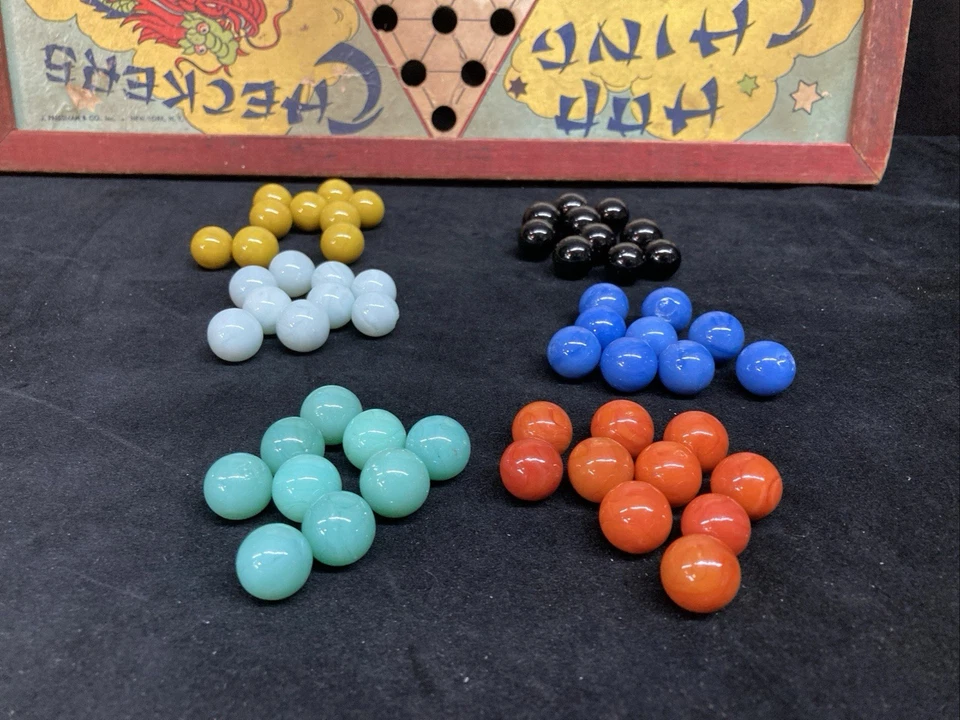 Hop Ching Chinese Checkers Colorful Game Board w/Marbles 1940’s Near Complete - Image 3 of 4
