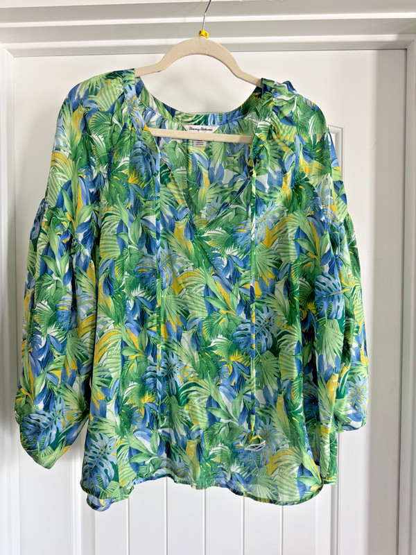 Tommy Bahama Hot Tropic cotton/silk blend floral top/blouse 3/4 sleeve XL