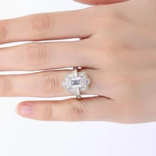 1.55 Ctw Emerald & Round Lab Grown Diamond Engagement Ring 14K Yellow Gold