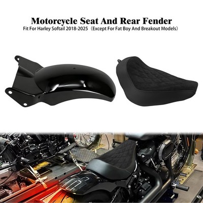Driver Solo Seat Short Black Rear Fender w/Light For Softail Street Bob 2018-25