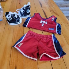 Build A Bear NBA Basketball Set Red Jersey Shorts Black Hi Top Shoes