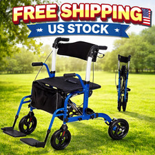Transport Wheelchair 2 in 1 Rolling Walkers Combo for Adult Foldable Lightweight