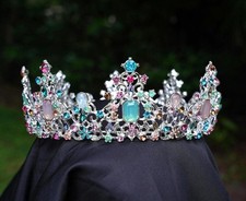 Pastel Princess Crown Pink Blue Bridal Gift Diadem Silver round aqua crystals
