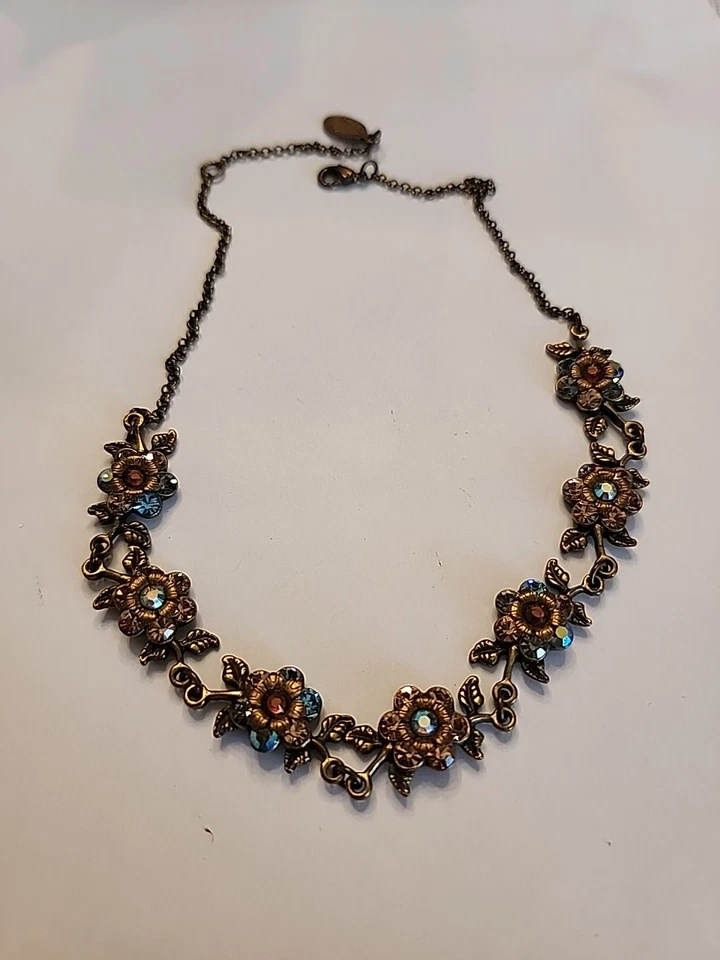 Colar Michal Negrin floral renascimento vitoriano chocker roxo cristais AB vintage - Imagem 2 de 4