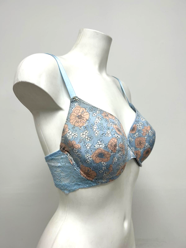Ex M&S Ladies NEW Lace Back Wired Padded Bra In Floral Blue Size 36C - Picture 3 of 5