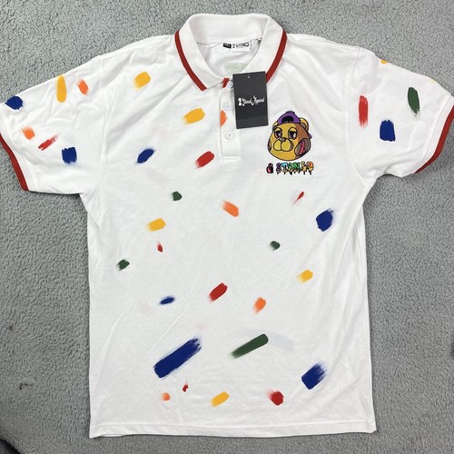 2 Stoned Apparel Quarter Button Painted Collar White Shirt Size 4XL