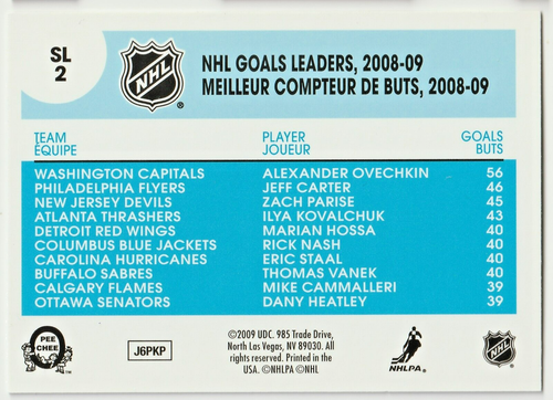 2009-10 O-Pee-Chee "Goals Leaders" Foil SP Insert # SL-2 Alexander Ovechkin! - Picture 2 of 2