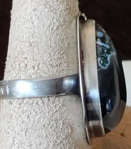 Vtg Navajo Southwest Sterling Silver Black White Banded Agate Size 9~11g Signed - Picture 3 of 12