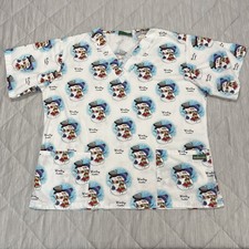 UA Scrubs Top Shirt Womens Large White Snowman Couple Holiday Christmas Medical