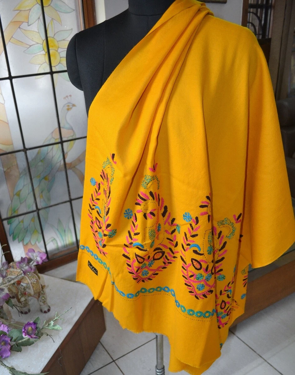 Luxurious Yellow Floral Cashmere Pashmina Shawl Delhi India