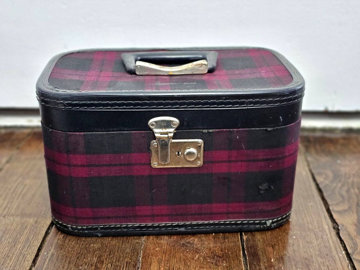 Vintage Red Plaid Train Case Small Hard Shell Suitcase Bag Luggage