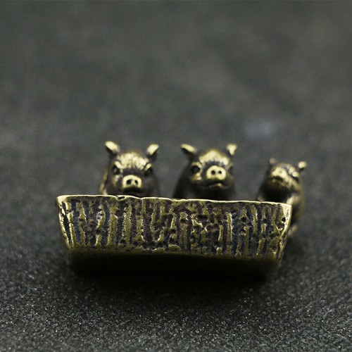1PC Brass Tea Pet Little Pigs Drink Water Figurines Sculpture Display Kung Fu - Picture 10 of 10