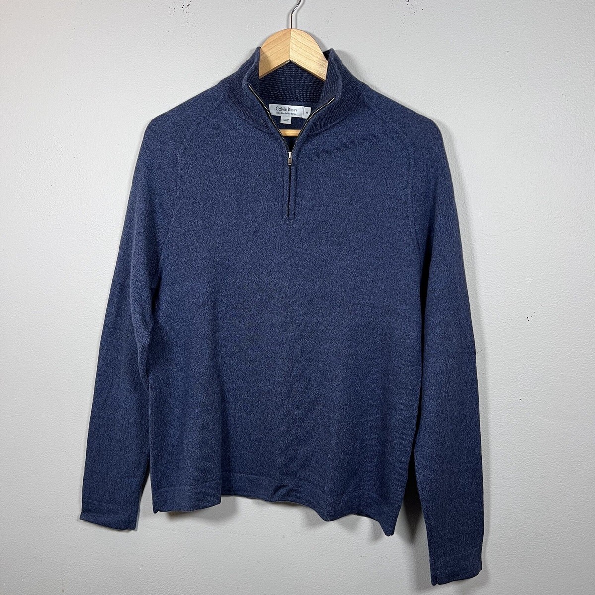 Calvin Klein Merino Wool 1/4 Zip Sweater in Navy Blue Men's Medium