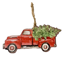 Red Truck with Christmas Tree Ornament Chunky Farmhouse Rustic Lodge Country 6"