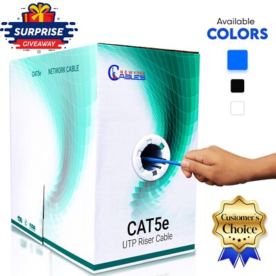 Cat5e Riser CCA 1000ft Bulk Ethernet Lan Cable UTP 4Pair 350MHz 24AWG MultiColor