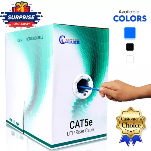 Cat5e Riser CCA 1000ft Bulk Ethernet Lan Cable UTP 4Pair 350MHz 24AWG MultiColor