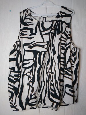 AVA & VIV Sleeveless Top Womens 4X Keyhole Button Animal Print Linen Rayon NWT