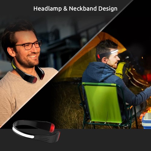 LED Headlamp Rechargeable 230° Wide Beam Lightweight Head Lamp Red Tail USB USA - Picture 4 of 11