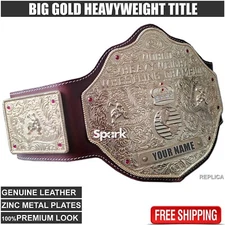BIG GOLD World Heavyweight Championship Title Belt Replica Rope Border 6mm Zinc
