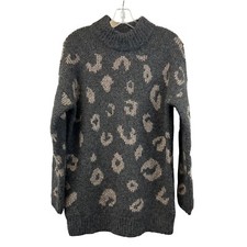 Universal Thread Mock Neck Gray/Beige Long Sleeve Knit Sweater Size Medium Fuzzy
