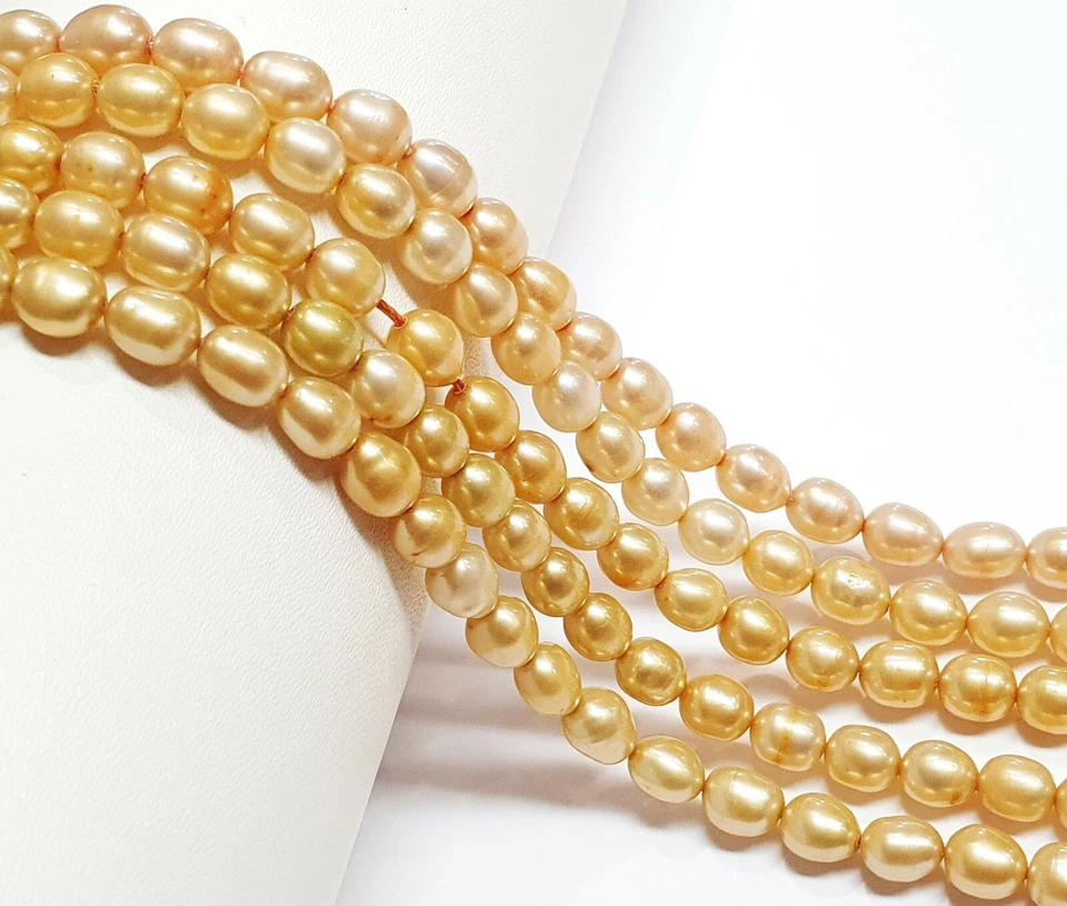 Süßwasserperlen 6mm Reiskorn Natur Zuchtperlen Creme Gelb Schmuck Perle D510 - Bild 4 von 4