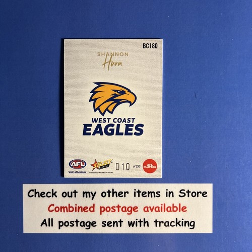 2022 Select AFL Blank Canvas BC180 Shannon Hurn West Coast Eagles LOW #010/250 - Picture 2 of 2