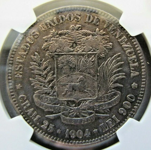 Venezuela 5 Bolivars 1904 NGC XF 40. Rare this high grade !
