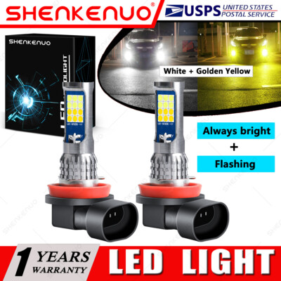 For Acura TL 2007-14 2X H8/H11 LED Fog Light Bulbs Flash Dual Color White+Yellow