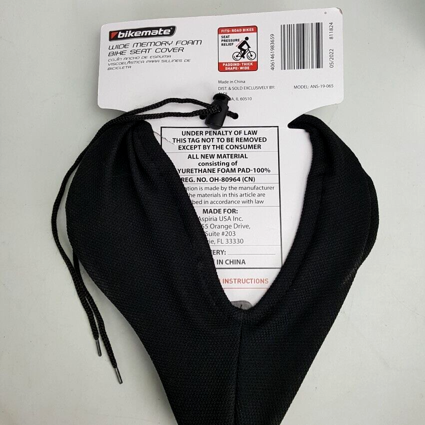 Bikemate Mountain Bike Memory Foam Seat Pad Cover 9.45x8.7" Soft Black