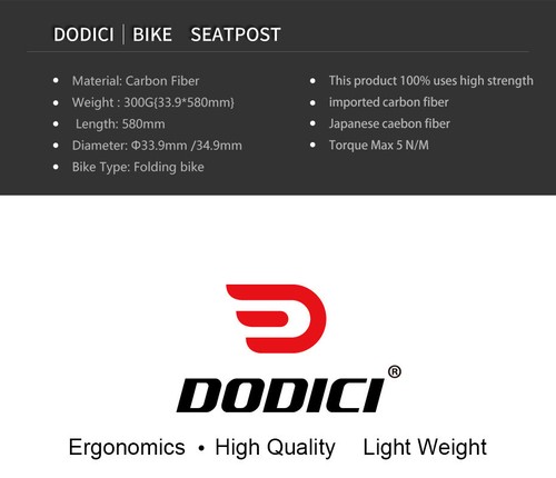 Carbon Bicycle Seatpost BMX Folding Bike Seat Tube Post 33.9*580mm For Dahon 412 - Picture 8 of 14