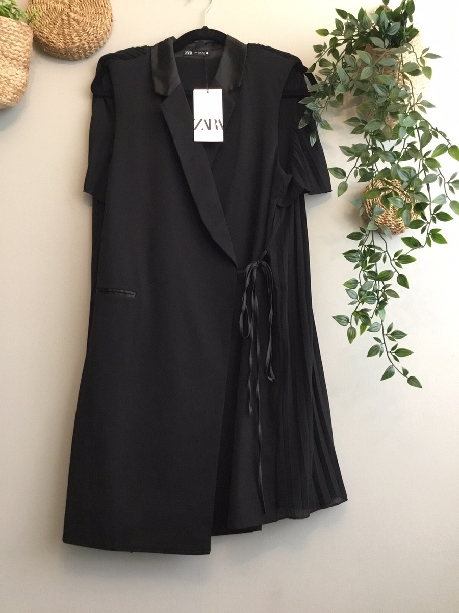 Zara Black Blazer Dress Mini Wrap Style With Contrast Pleated Back Size M | eBay Zara Black Blazer Dress Mini Wrap Style With Contrast Pleated Back Size M | eBay