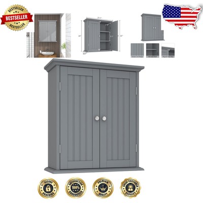 Customizable Medicine Cabinet with 2 Shelves and Shaker Doors - Grey Finish