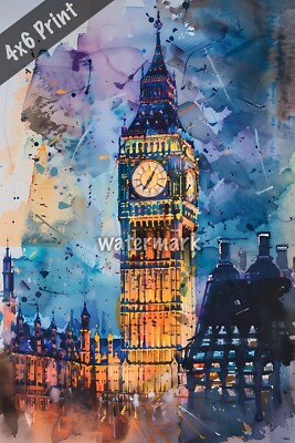 Big Ben watercolor Art 4x6 Print | eBay