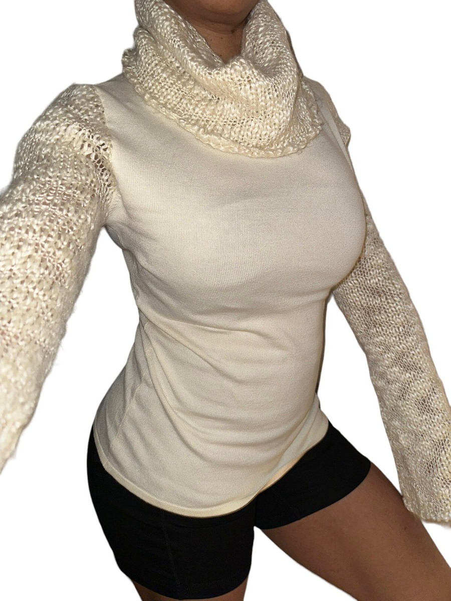 Moda International Ivory Boho Crochet Bell Cuff Wool Long Sleeves - Main Image