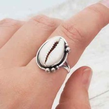 Cowrie Shell Solid 925 Sterling Silver Statement Handmade Ring, All Size M1168