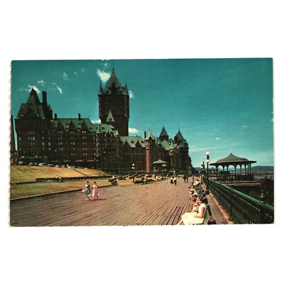 Vintage Postcard Chateau Frontenac Dufferin Terrace Quebec Canada Castle People