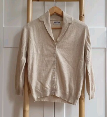Brora UK 10 Cashmere Vintage Collar Cardigan Sweater Jumper