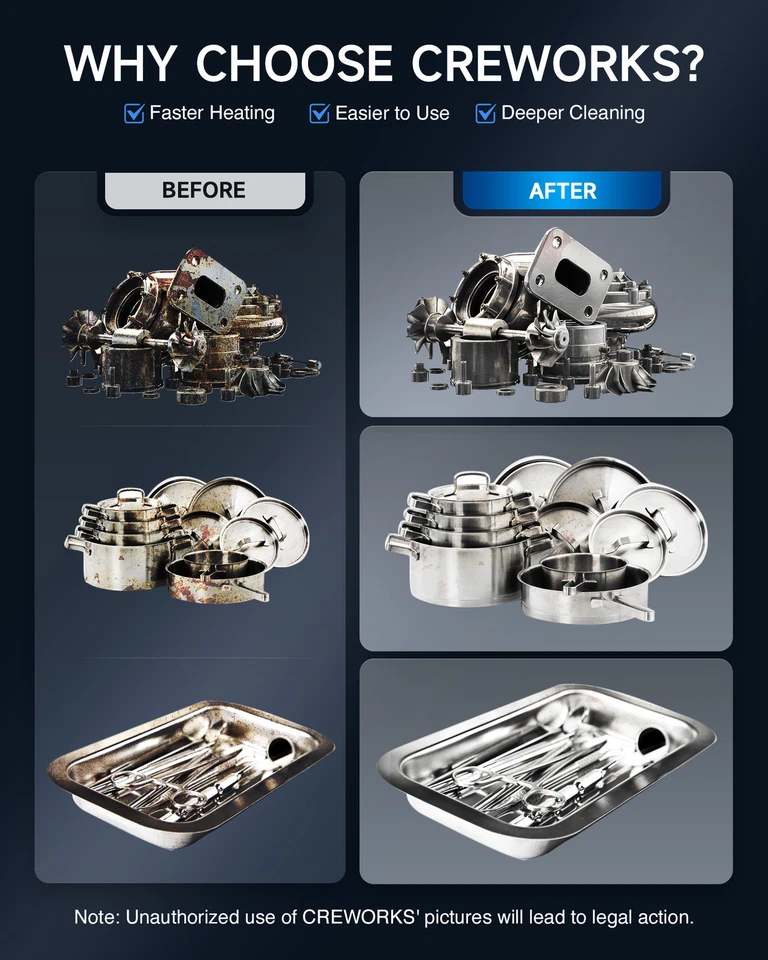 Máquina Limpiador Ultrasónico CREWORKS 30L con Temporizador de Potencia 600W Calentador 600W Foto 4 de 4