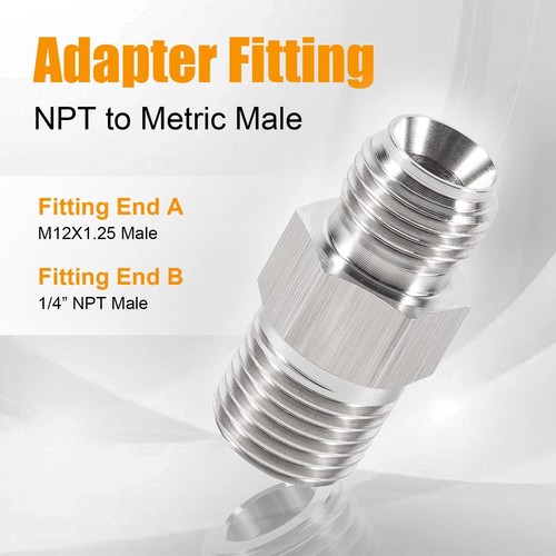 Adapter Fitting 1/4” NPT to Metric Male M12 x 1.25, Fits for Coupling Pipe Gauge - Foto 7 di 12