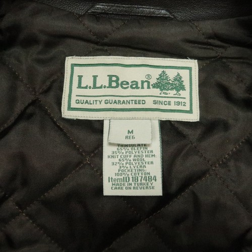 VINTAGE LL Bean Jacket Mens Medium Brown Leather Bomber Flight Lined - Picture 4 of 9