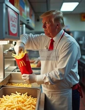 PRESIDENT DONALD TRUMP WORKING AT McDONALDS FAST FOOD WORKER 8.5X11 AI PHOTO
