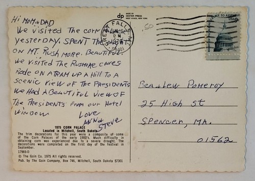 Postcard....Corn Palace in Mitchell, South Dakota, Chrome, Postmarked 1976, 4x6 - Picture 2 of 2