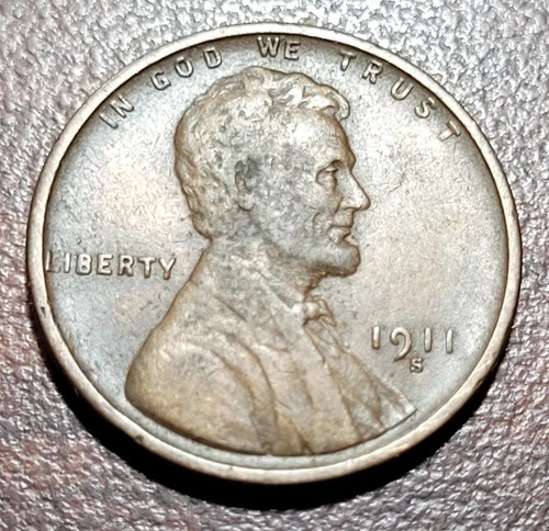 1911-S Lincoln Wheat Cent F-VF Orig Toning Full Wheat Lines Coin Penny