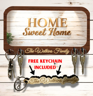 Personalized Home Sweet Home Key Rack Farmhouse Wooden Style Wall Organizer Gift