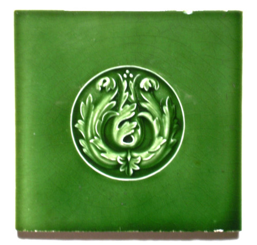 Original England Antique c 1900 Art Nouveau Tile Majolica Glazed Copyright. - Picture 1 of 2